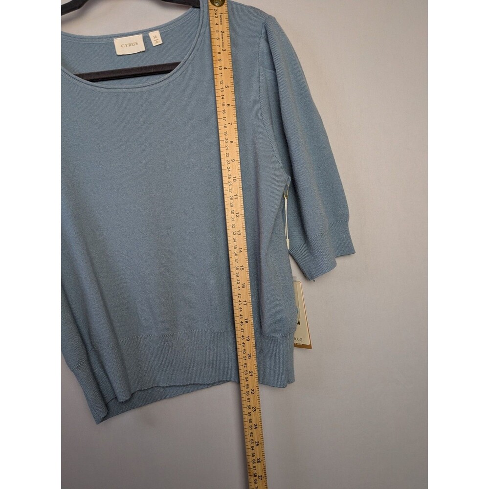 Cyrus Women's Size M Blue Puff Sleeve Sweater Cropped Short New NWT - Picture 6 of 11